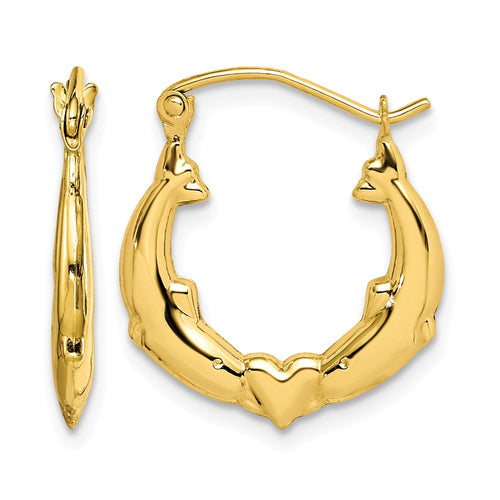 10K Dolphin Heart Hollow Hoop Earrings