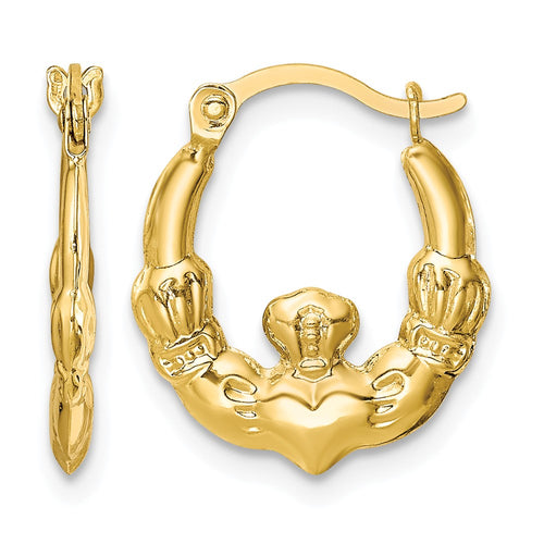 10K Claddagh Hollow Hoop Earrings