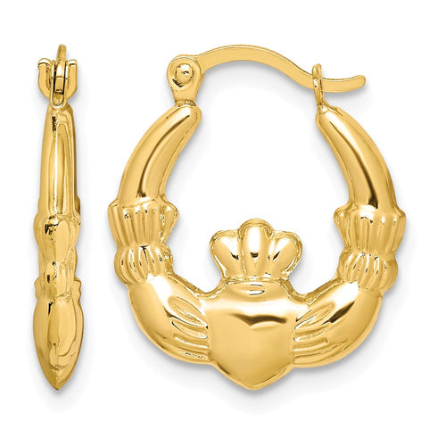 10K Claddagh Hollow Hoop Earrings