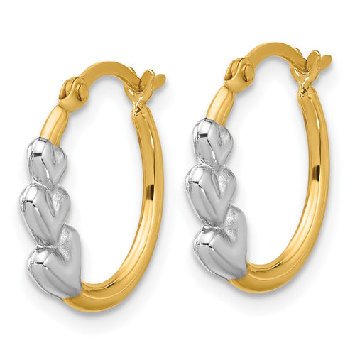 10K and White Rhodium Hearts Hollow Hoop Earrings