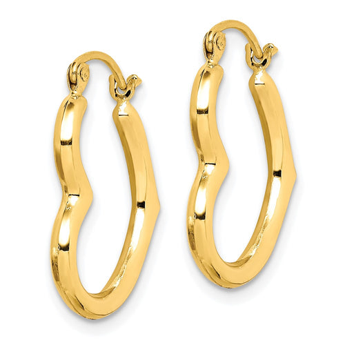 10K Hollow Side Heart Shape Hollow Hoop Earrings
