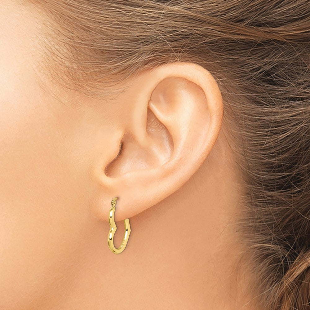 10K Hollow Side Heart Shape Hollow Hoop Earrings