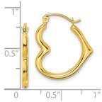 10K Hollow Side Heart Shape Hollow Hoop Earrings