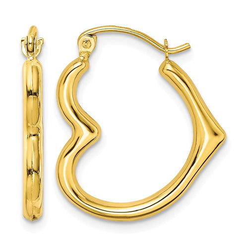 10K Hollow Side Heart Shape Hollow Hoop Earrings