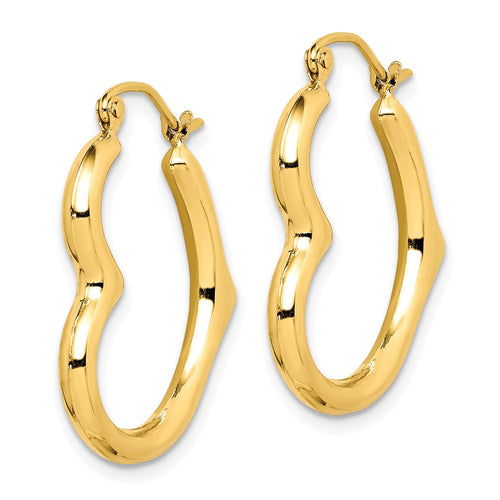 10K Hollow Side Heart Shape Hoop Earrings