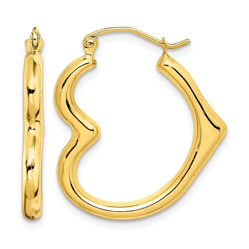 10K Hollow Side Heart Shape Hoop Earrings