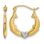 10K and White Rhodium Dolphin Heart Hollow Hoop Earrings