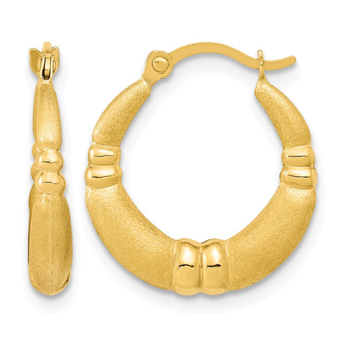 10k Polished and Satin Hoop Earrings