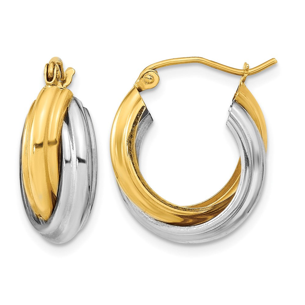 10k Two-tone Polished Double Hoop Earrings