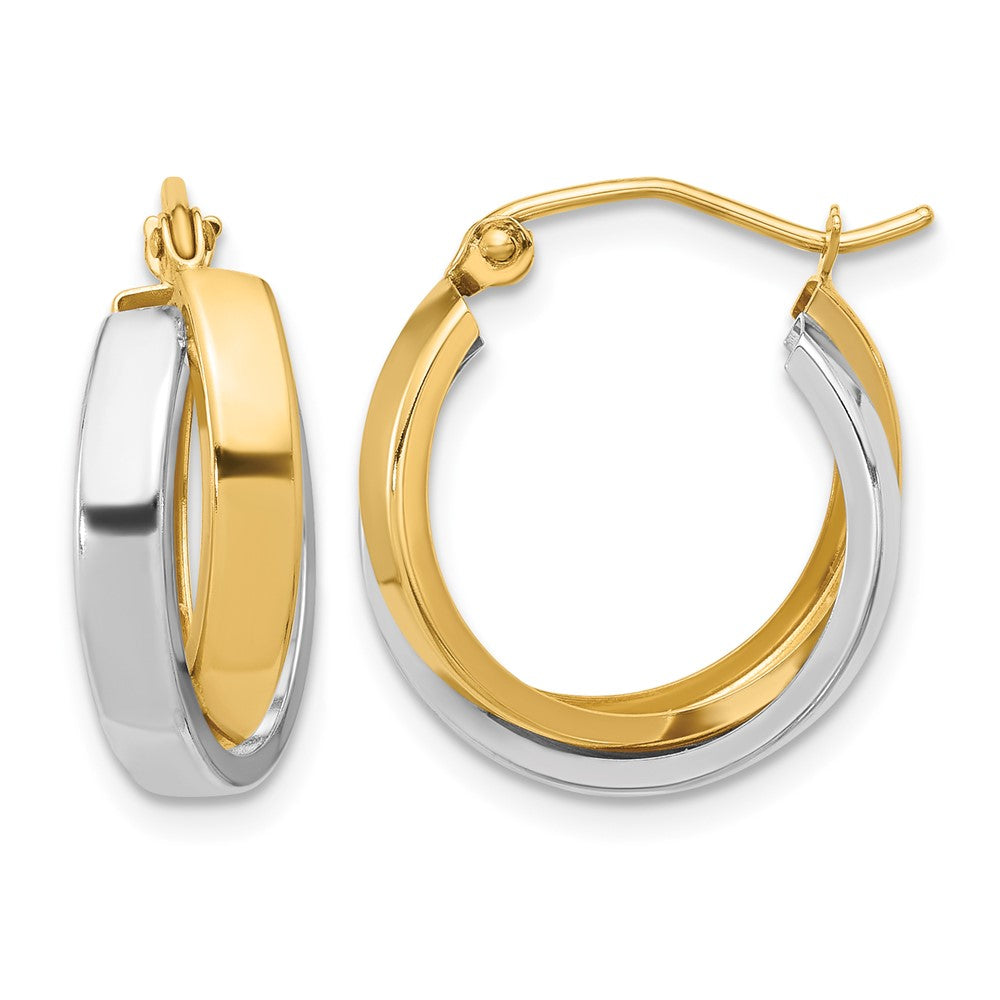 10k Two-tone Polished Double Hoop Earrings