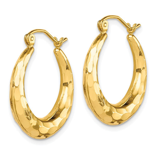 10k Polished & Diamond Cut Hoop Earrings