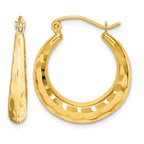 10k Polished & Diamond Cut Hoop Earrings