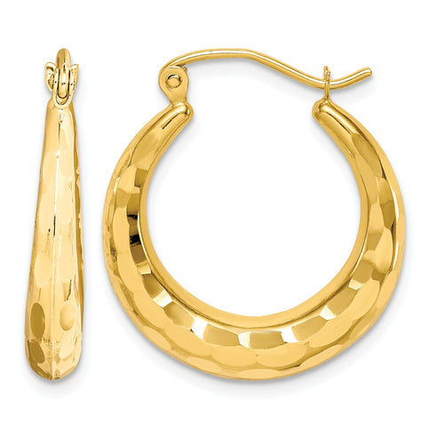 10k Polished & Diamond Cut Hoop Earrings