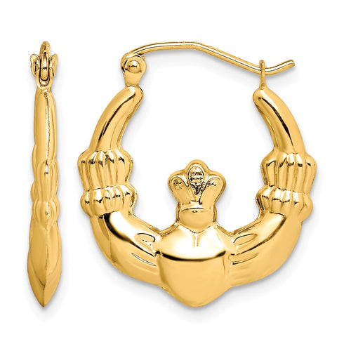 10k Polished Claddagh Hoop Earrings