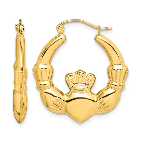 10k Polished Claddagh Hoop Earrings