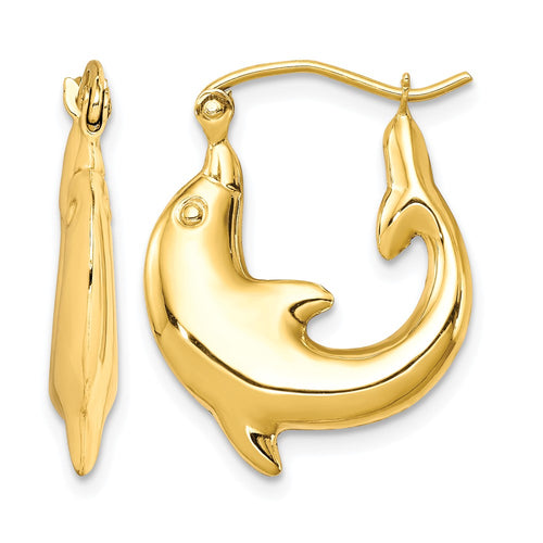 10k Polished Dolphin Hoop Earrings