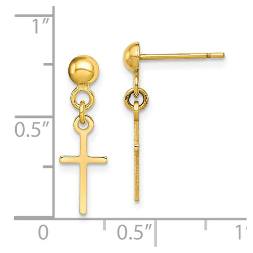10k Polished Cross Dangle Post Earrings