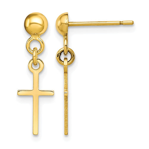 10k Polished Cross Dangle Post Earrings