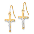 10k Two-tone Polished Crucifix Dangle Shepherd Hook Earrings