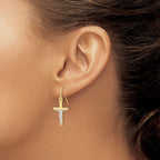 10k Two-tone Polished Crucifix Dangle Shepherd Hook Earrings