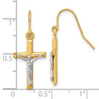10k Two-tone Polished Crucifix Dangle Shepherd Hook Earrings