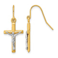 10k Two-tone Polished Crucifix Dangle Shepherd Hook Earrings
