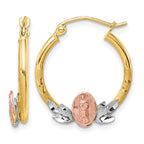 10k Tri-color Our Lady of Guadalupe Diamond-cut Hoop Earrings