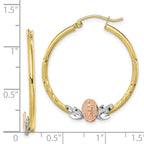 10k Tri-color Our Lady of Guadalupe Diamond-cut Hoop Earrings
