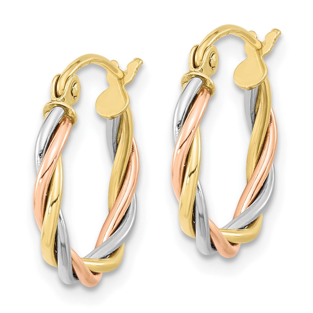 10k Tri-color Polished 2.5mm Twisted Round Hoop Earrings