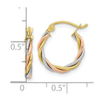 10k Tri-color Polished 2.5mm Twisted Round Hoop Earrings