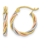 10k Tri-color Polished 2.5mm Twisted Round Hoop Earrings