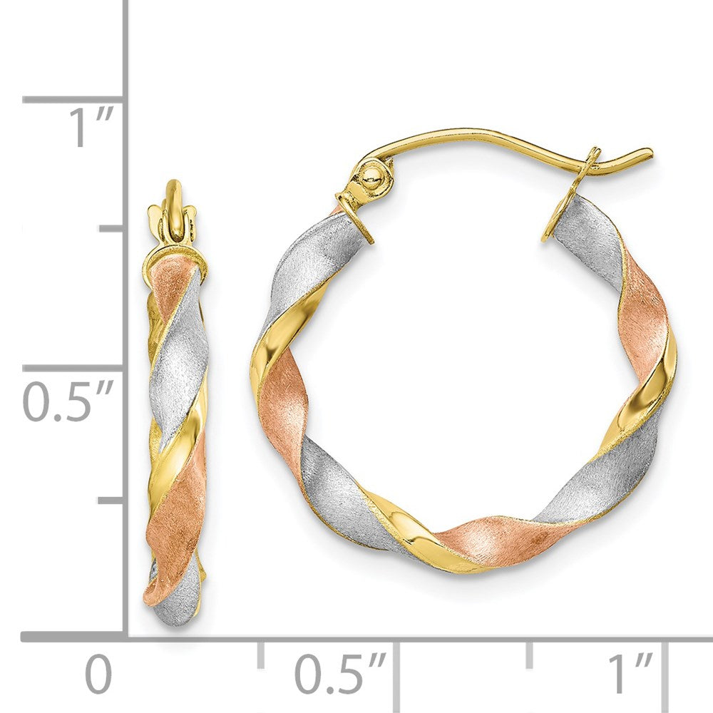 10k with White and Rose Rhodium Satin Twisted Round Hoop Earrings