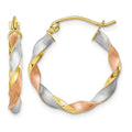 10k with White and Rose Rhodium Satin Twisted Round Hoop Earrings