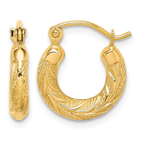 10k Fancy Small Hoop Earrings