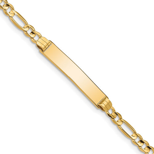 10k Polished Solid Chain/Solid Plate Figaro Link 25x5mm Plate ID Bracelet