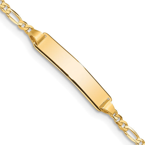 10k Polished Solid Chain/Solid Plate Figaro Link 20x5mm Plate ID Bracelet