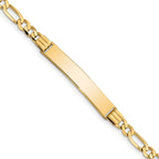 10k Polished Solid Chain/Solid Plate Figaro Link 33x7mm Plate ID Bracelet