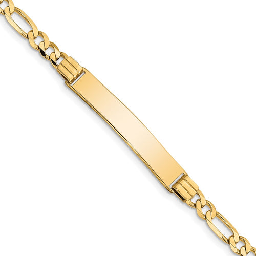 10k Polished Solid Chain/Solid Plate Figaro Link 33x7mm Plate ID Bracelet