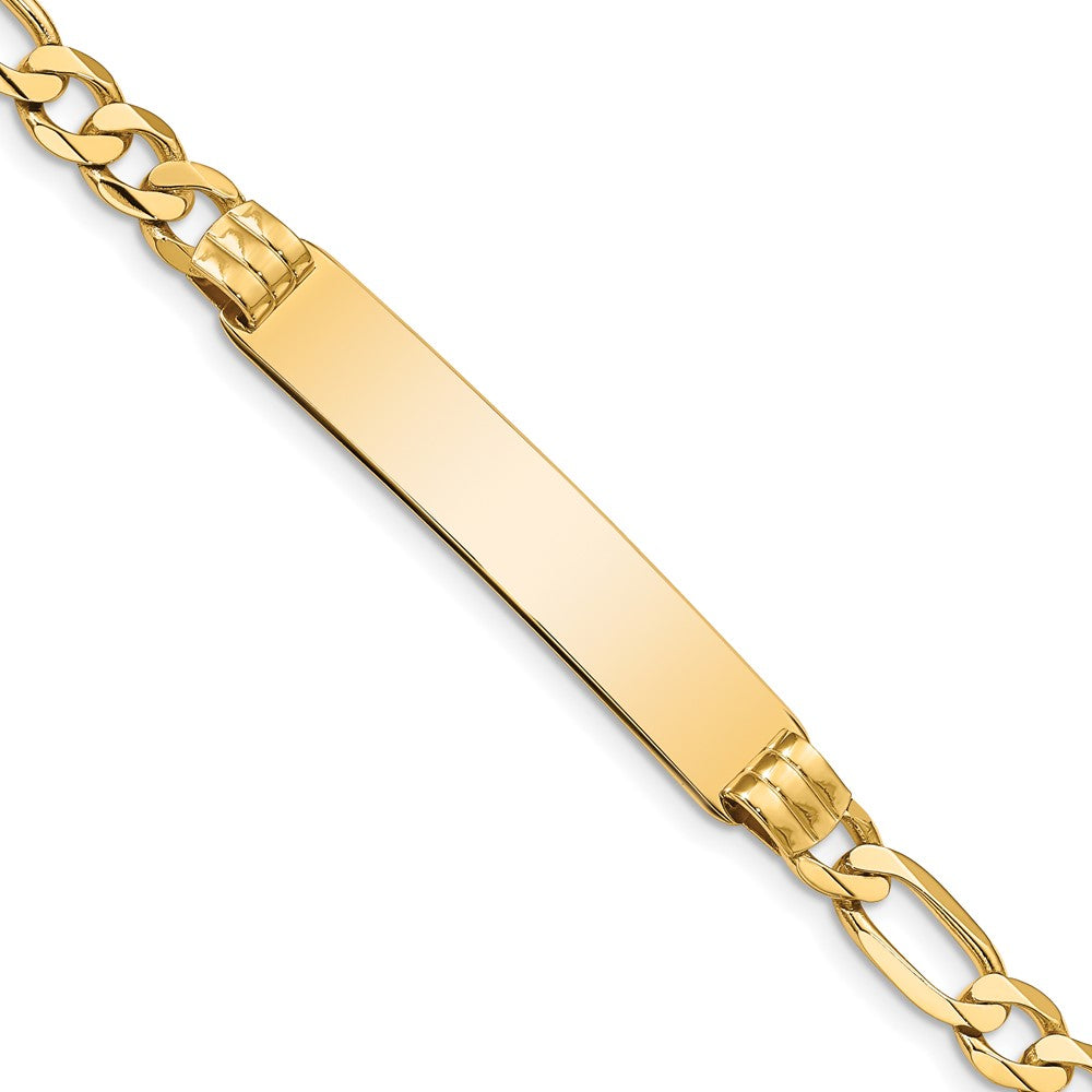 10k Polished Solid Chain/Solid Plate Figaro Link 39x8mm Plate ID Bracelet
