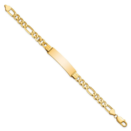 10k Polished Solid Chain/Solid Plate Figaro Link 37x9mm Plate ID Bracelet