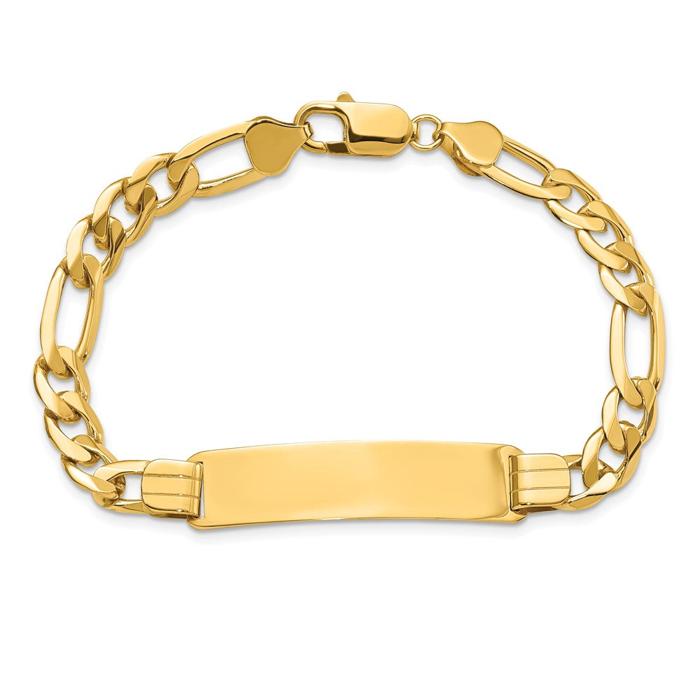 10k Polished Solid Chain/Solid Plate Figaro Link 37x9mm Plate ID Bracelet