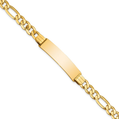 10k Polished Solid Chain/Solid Plate Figaro Link 37x9mm Plate ID Bracelet