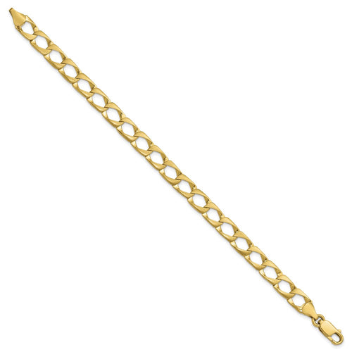10k 7.4mm Satin and Diamond-cut Fancy Link 8 inch Bracelet