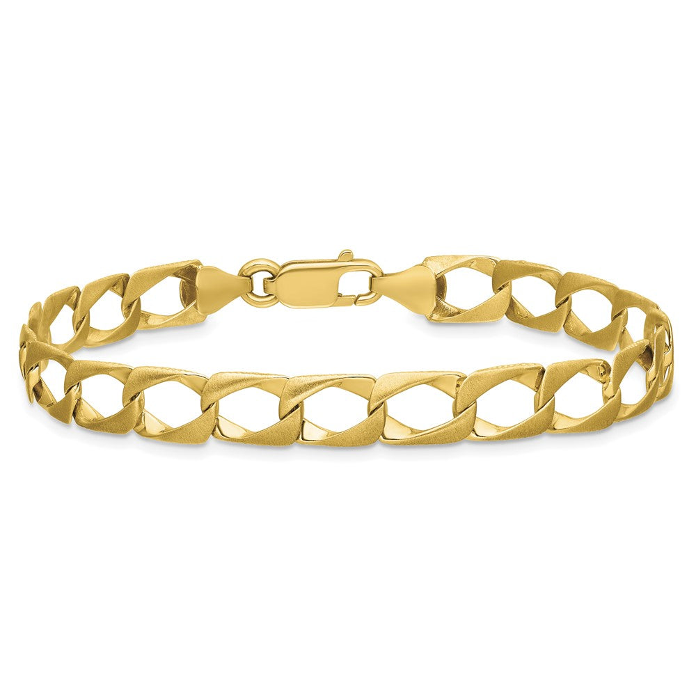 10k 7.4mm Satin and Diamond-cut Fancy Link 8 inch Bracelet