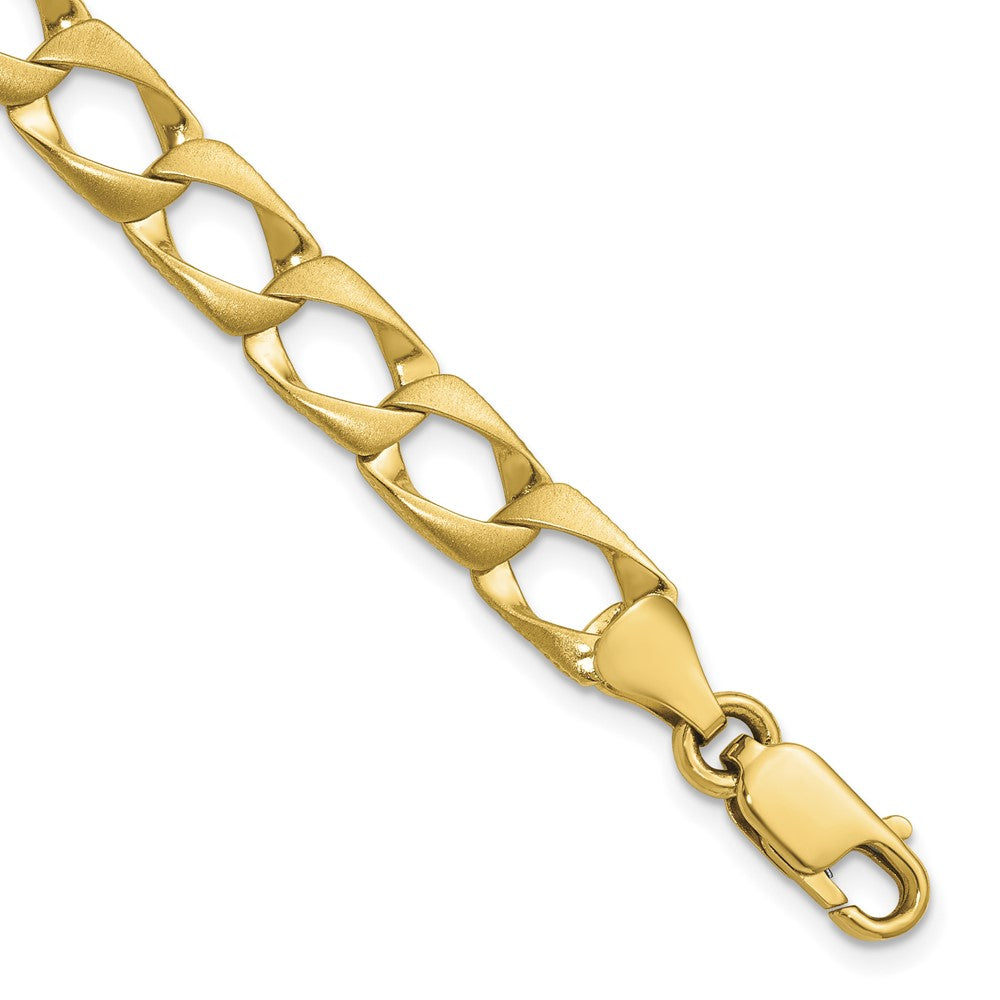 10k 7.4mm Satin and Diamond-cut Fancy Link 8 inch Bracelet