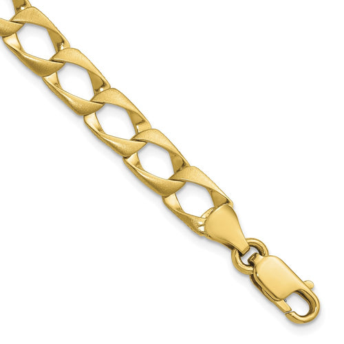 10k 7.4mm Satin and Diamond-cut Fancy Link 8 inch Bracelet