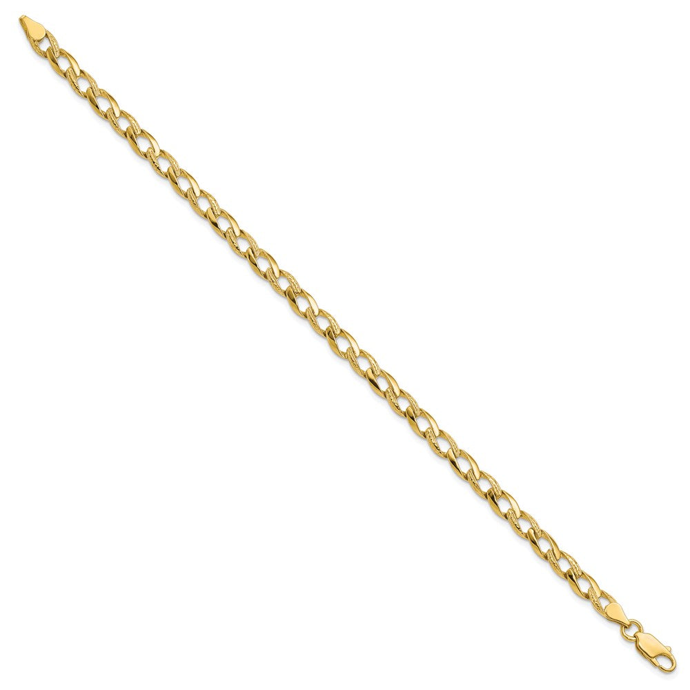 10k 5.25mm Fancy Polished and Textured Curb Link 8 inch Bracelet