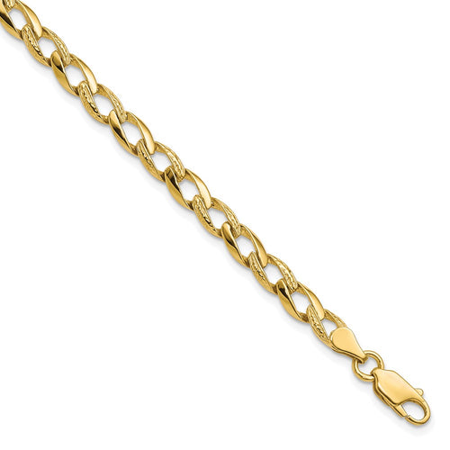 10k 5.25mm Fancy Polished and Textured Curb Link 8 inch Bracelet