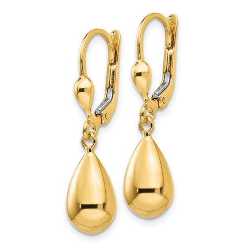 10k Polished Fancy Teardrop Dangle Leverback Earrings