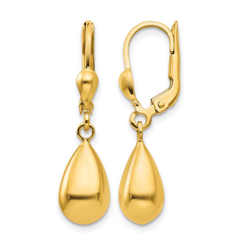 10k Polished Fancy Teardrop Dangle Leverback Earrings